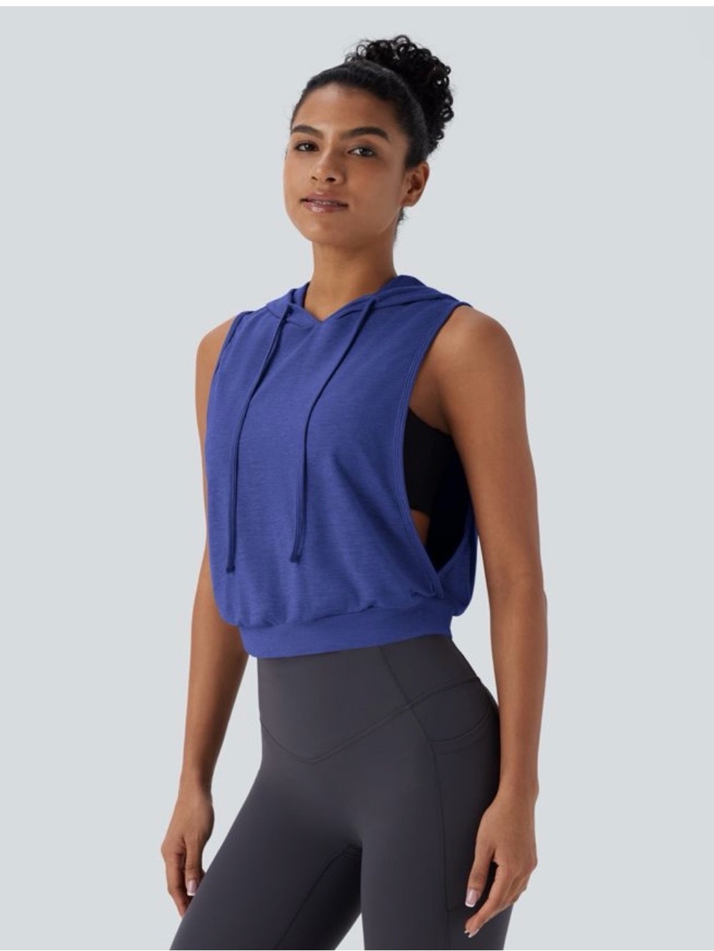 HALARA Hooded Drawstring Sleeveless Cropped Running Tank Top Size L